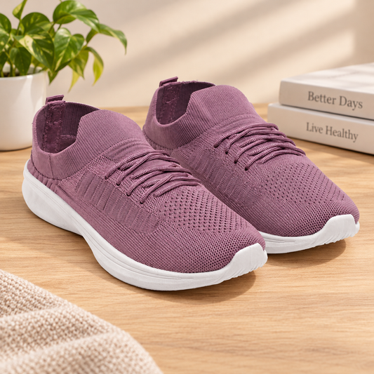 Women’s Mauve Knit Slip-On Sneakers – Lightweight Comfort Walking Shoes