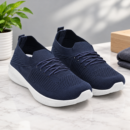 Women’s Navy Blue Lightweight Knit Sneakers – Comfortable & Stylish Casual Shoes