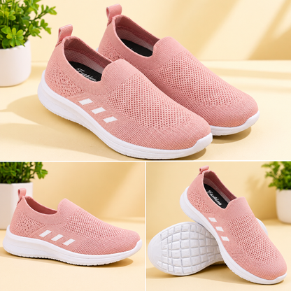 Women's Pink Knit Slip-On Sneakers with Stylish White Sole