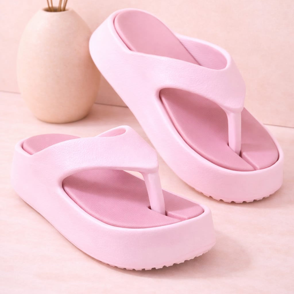 Women's Pink Platform Flip-Flop Sandals – Stylish Casual Summer Slippers