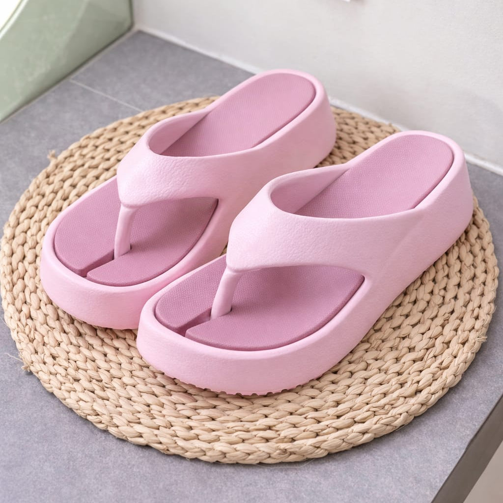 Women's Pink Platform Flip-Flop Sandals – Stylish Casual Summer Slippers