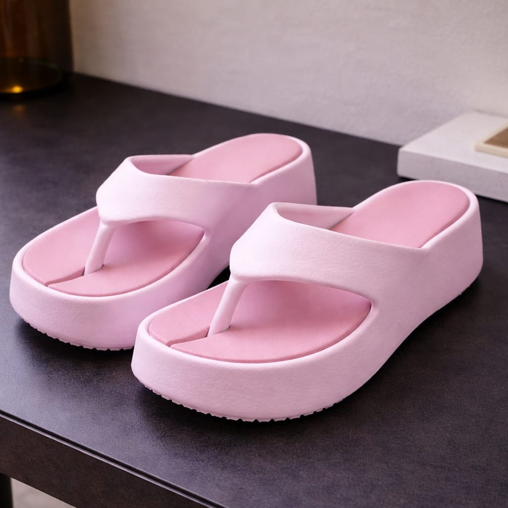 Women's Pink Platform Flip-Flop Sandals – Stylish Casual Summer Slippers