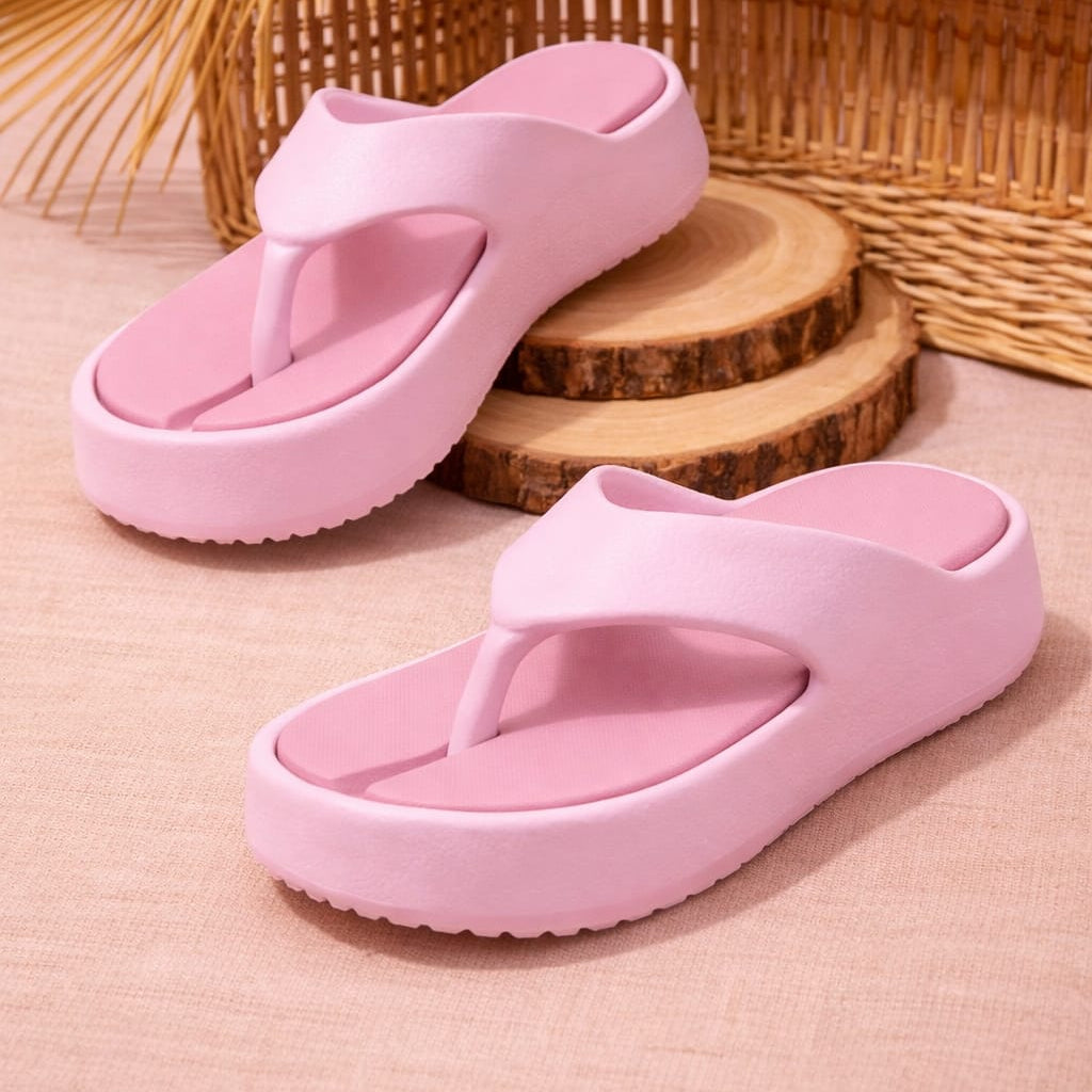 Women's Pink Platform Flip-Flop Sandals – Stylish Casual Summer Slippers