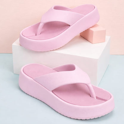 Women's Pink Platform Flip-Flop Sandals – Stylish Casual Summer Slippers