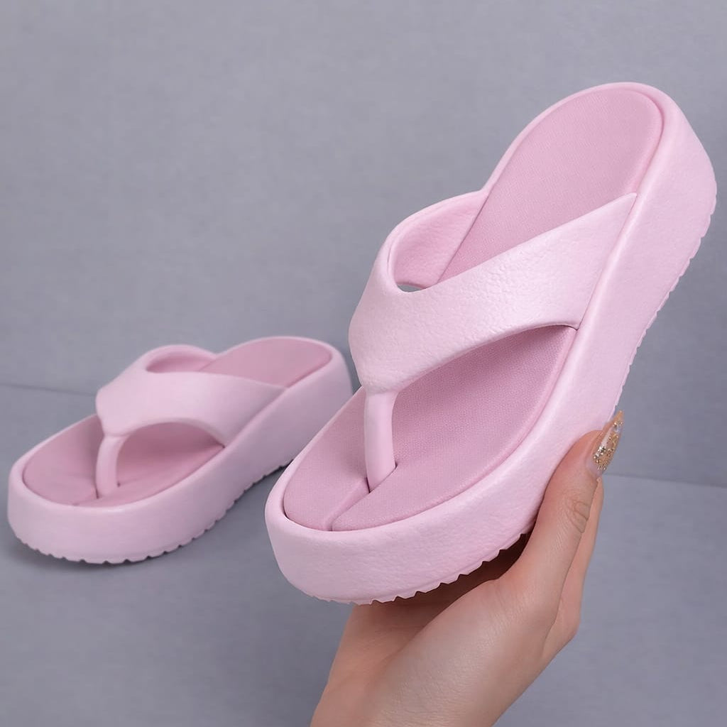 Women's Pink Platform Flip-Flop Sandals – Stylish Casual Summer Slippers