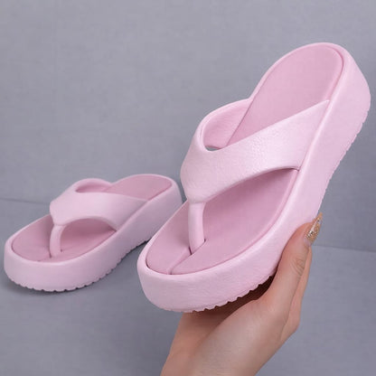 Women's Pink Platform Flip-Flop Sandals – Stylish Casual Summer Slippers