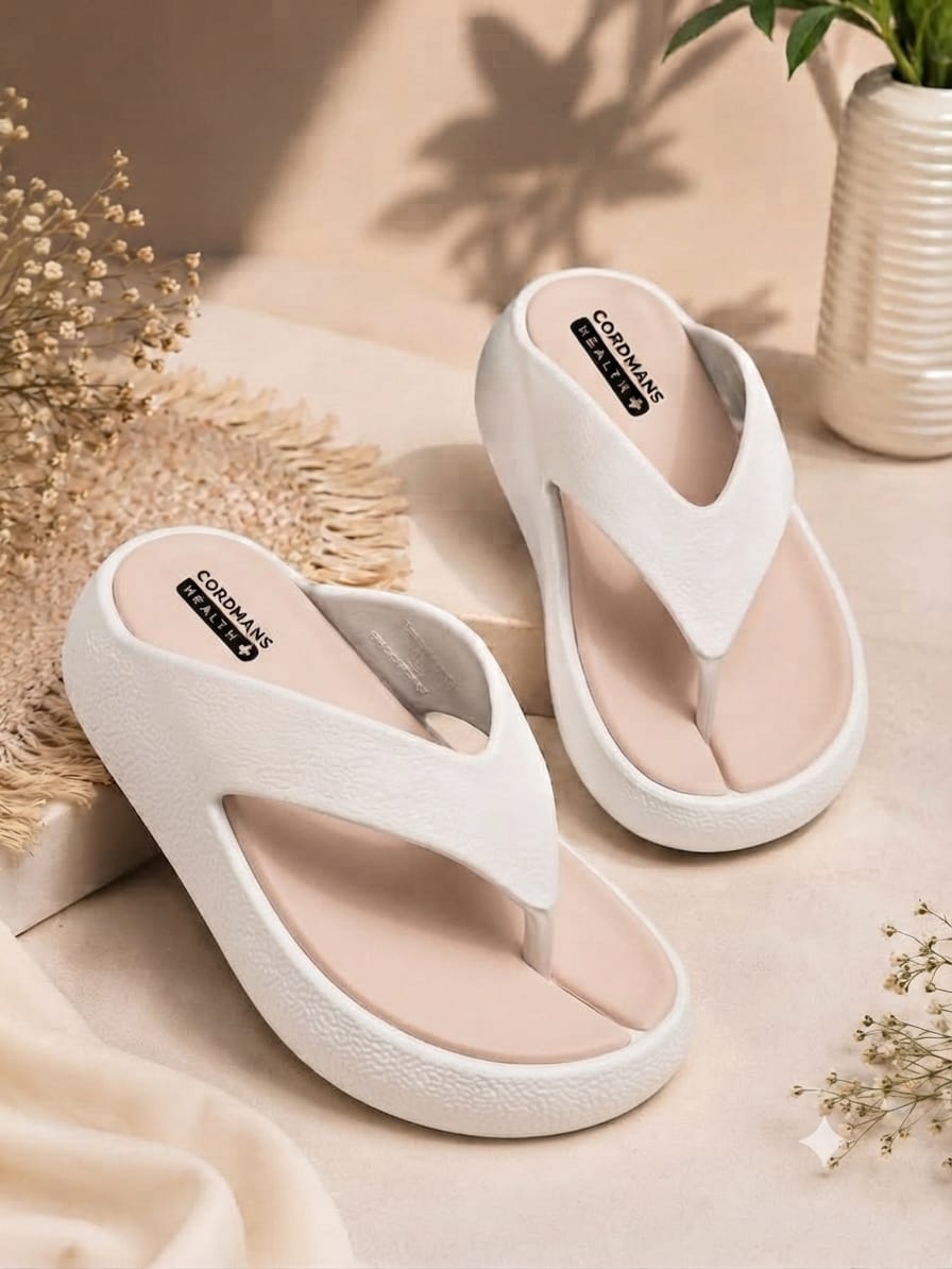Cordmans Women’s Soft Comfort Platform Flip Flops – White & Pink