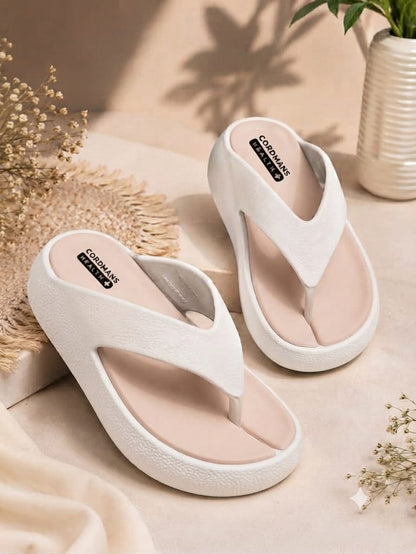 Cordmans Women’s Soft Comfort Platform Flip Flops – White & Pink