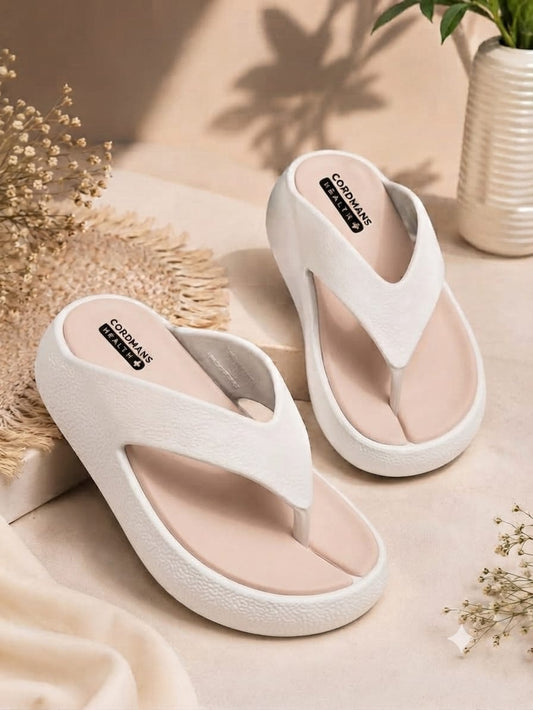 Cordmans Women’s Soft Comfort Platform Flip Flops – White & Pink