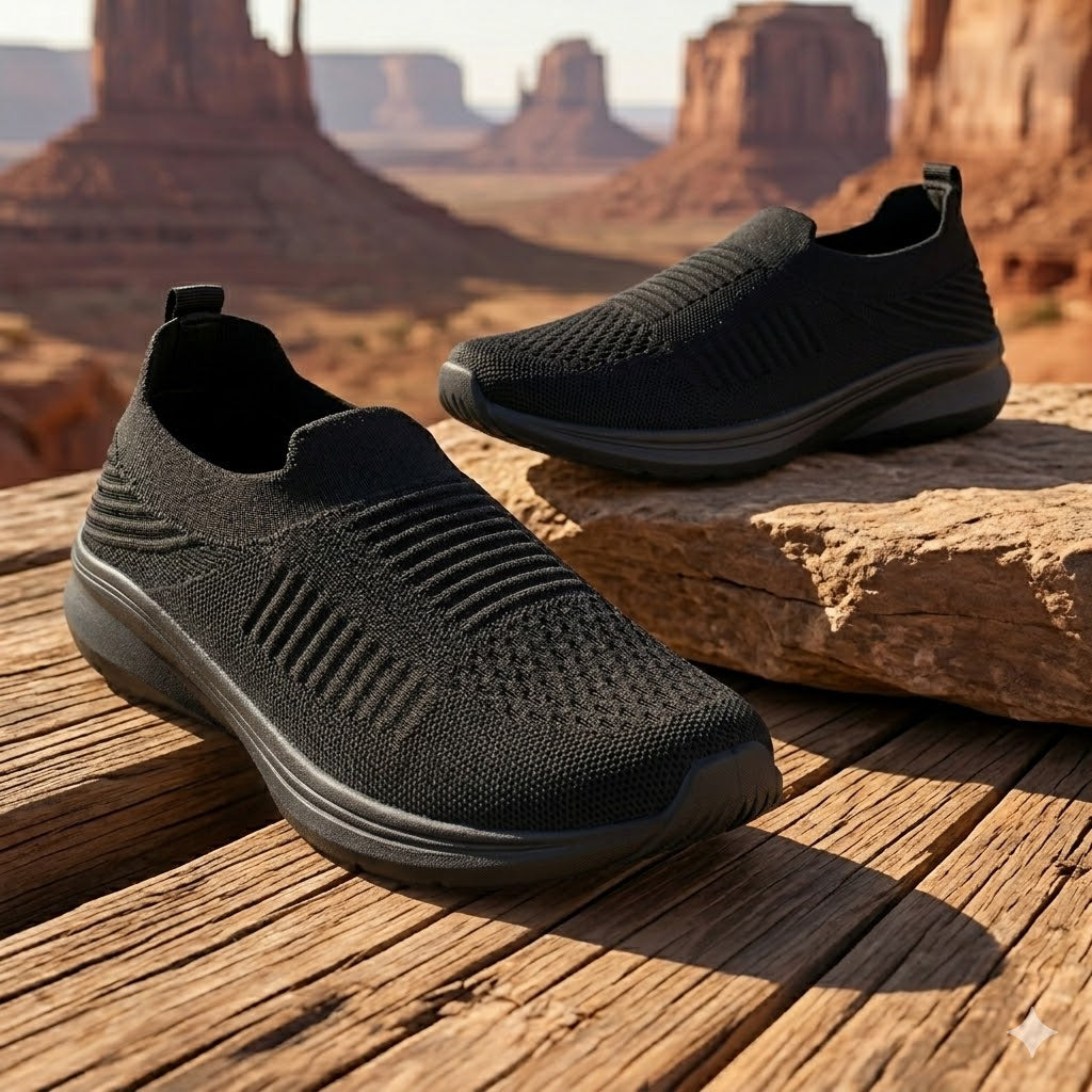 Women’s Black Slip-On Walking Shoes – Lightweight & Comfortable