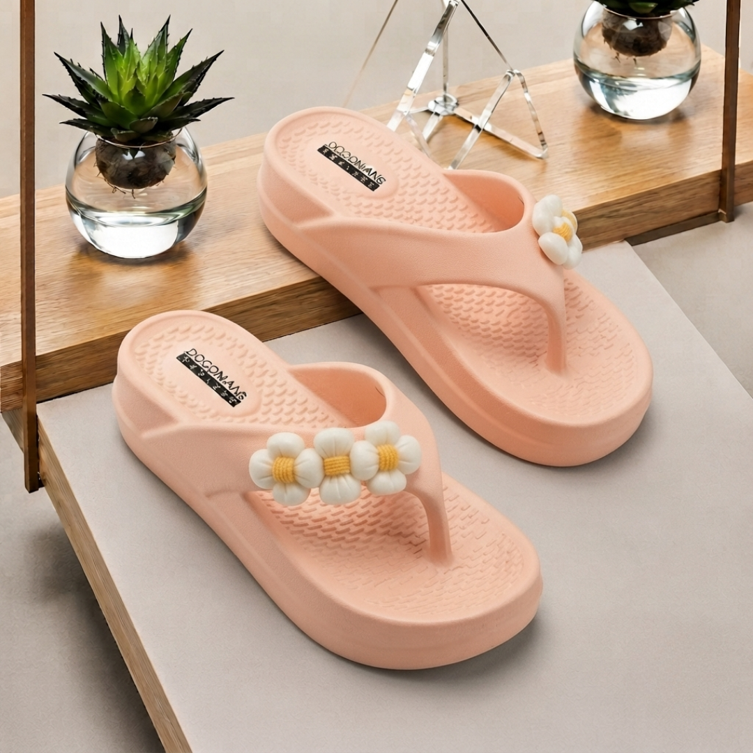 UltraSoft Healthy Steps Women’s Peach Floral Platform Flip-Flops