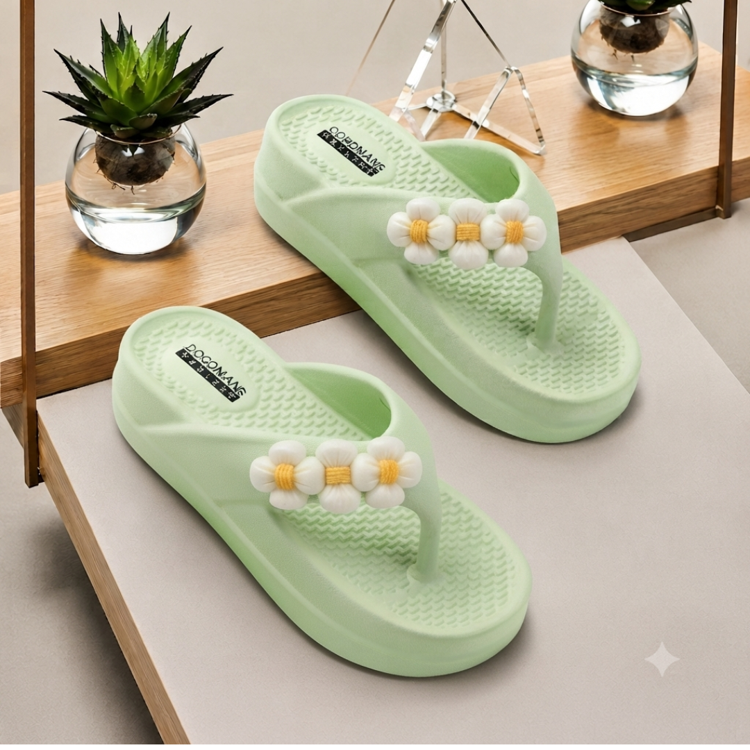 UltraSoft Healthy Steps Women’s Floral Green Platform Flip-Flops