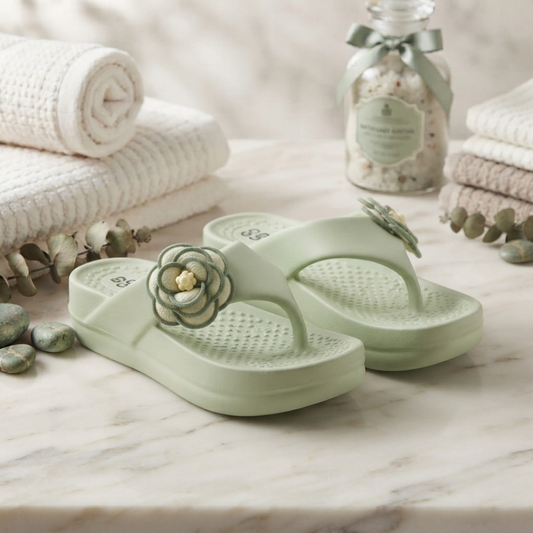 UltraSoft Healthy Steps Women’s Light Green Rose Flower Platform Flip-Flops