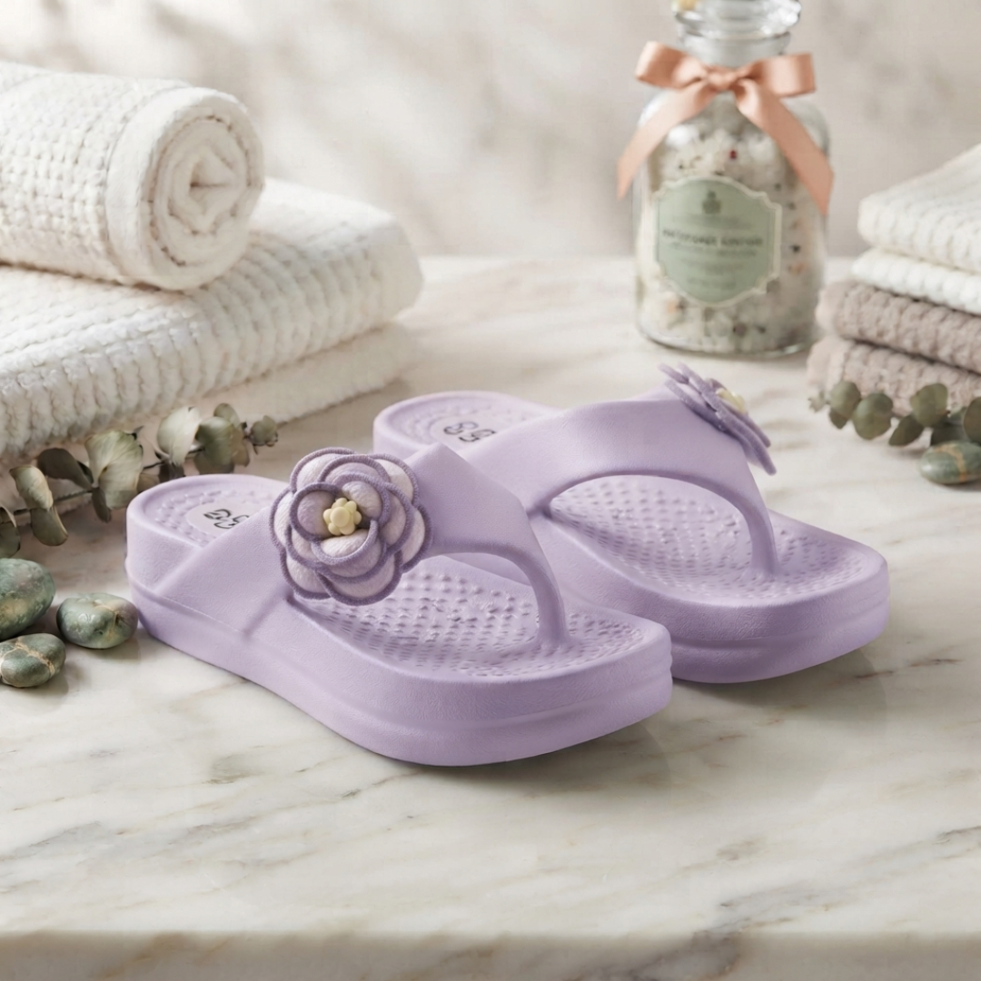 UltraSoft Healthy Steps Women’s Lavender Rose Flower Platform Flip-Flops